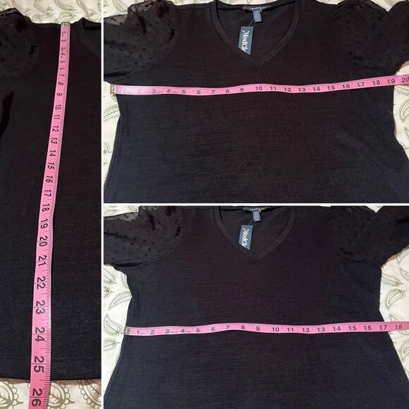 Modcloth More After Midnight Top Black Long Sleeve Sheer Polka Dot Sleeve M NWT - Picture 12 of 12